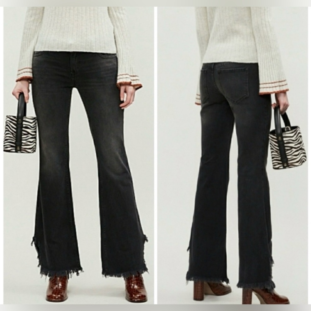 We The Free- Black flare frayed hem jeans
